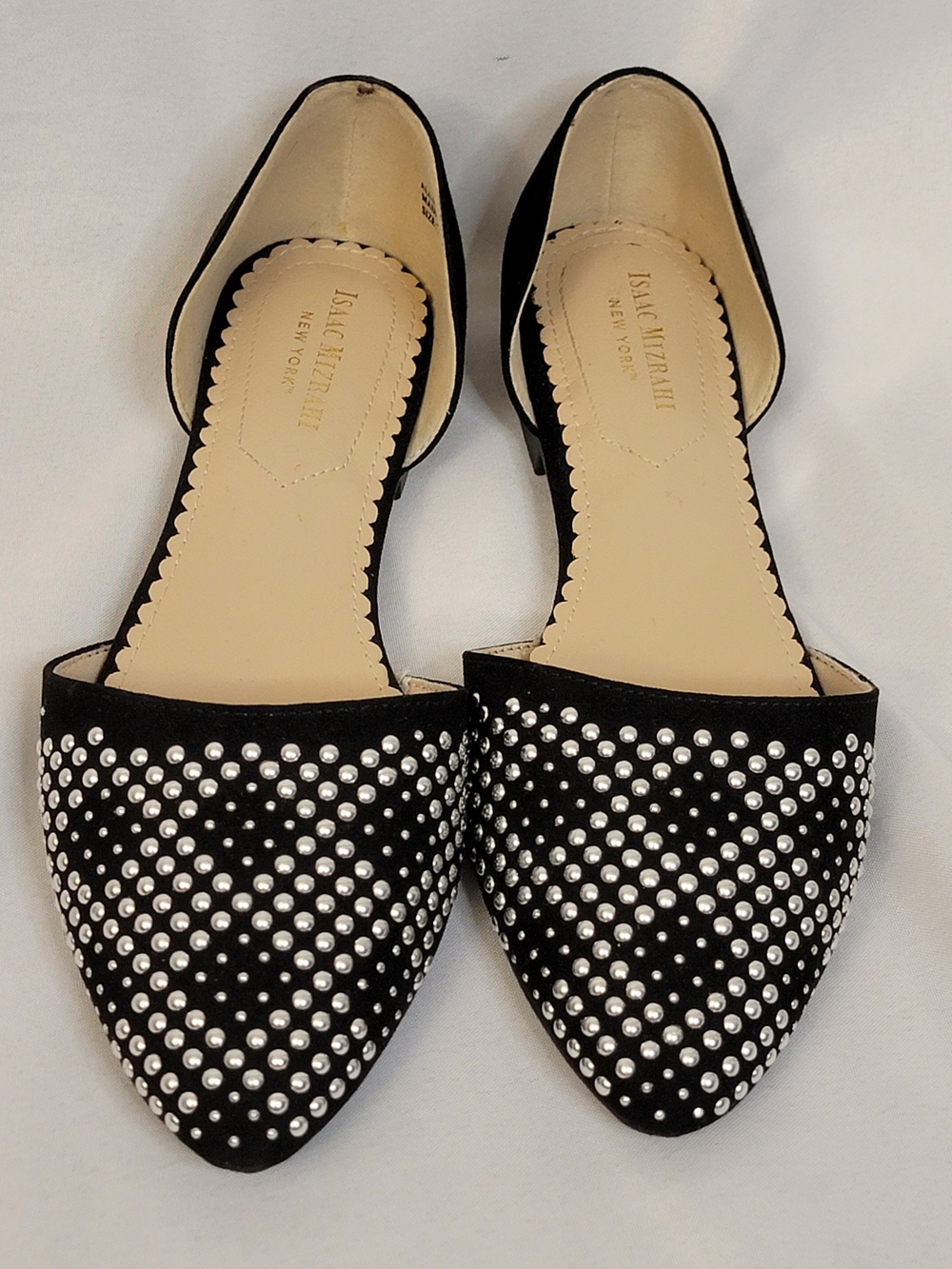 Isaac Mizrahi Black Pointed D'Orsay Flats with Silver Studs Size 7.5 - Picture 4 of 14